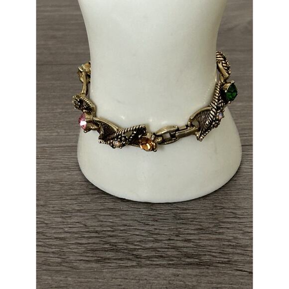 Beautiful Vtg Gold Tone Aurora Borealis & Rhinestone Bracelet & Earring Set - Picture 3 of 7